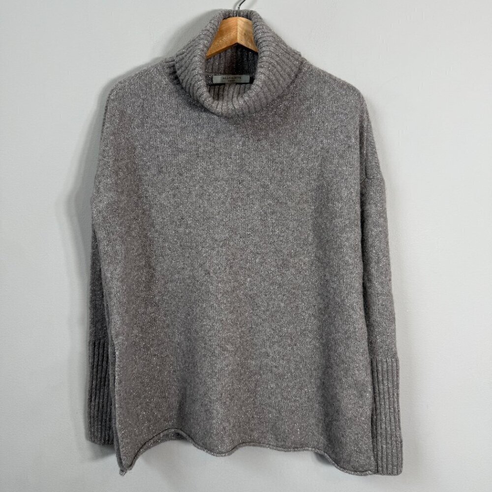 All Saints Wool Turtleneck Sweater Pullover Women's Small Gray Silver Soft NWOT - Picture 4 of 13